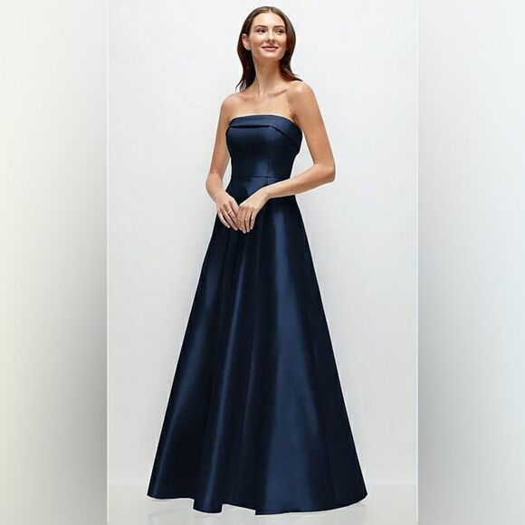 Alfred Sung | Strapless Cuff Satin Gown Midnight Blue - Picture 1 of 6